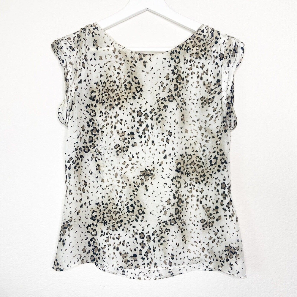 Alice + Olivia Leopard Print Zip Back Ruched Sleeve Silk Blouse XS